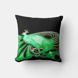 ELEGANT PEACOCK IN GREEN BLACK CUSHION