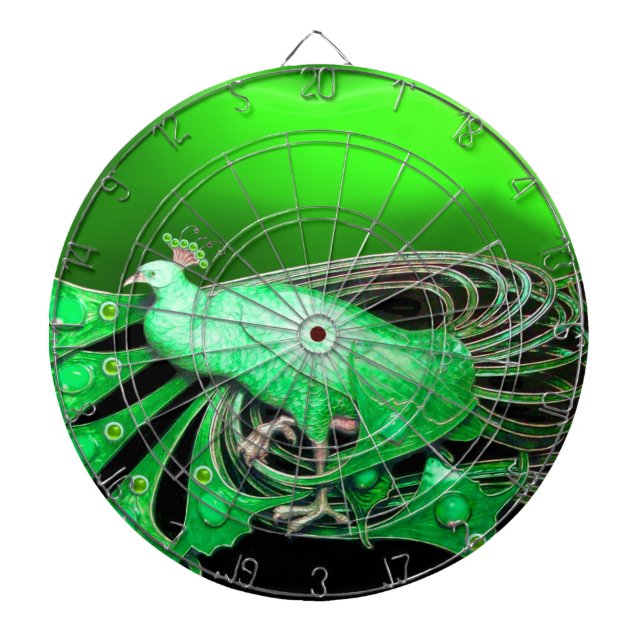 ELEGANT  PEACOCK IN GREEN DARTBOARD (Front)