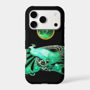 ELEGANT PEACOCK IN GREEN, JADE MONOGRAM