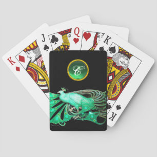 ELEGANT PEACOCK IN GREEN JADE MONOGRAM PLAYING CARDS