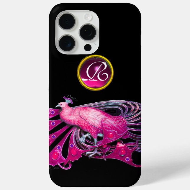 ELEGANT PEACOCK IN PINK FUCHSIA, AMETHYST MONOGRAM Case-Mate iPhone CASE (Back)