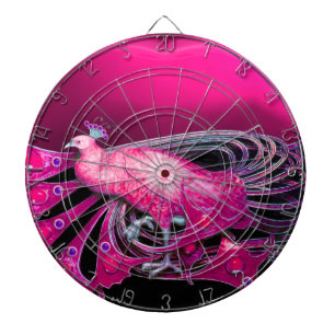 ELEGANT  PEACOCK IN PINK FUCHSIA DARTBOARD