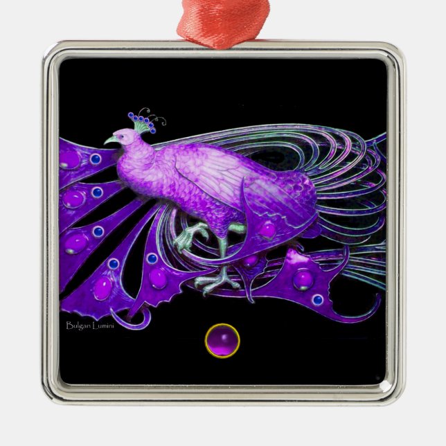 ELEGANT PEACOCK IN PURPLE AMETHYST METAL TREE DECORATION (Front)