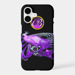 ELEGANT PEACOCK IN PURPLE, AMETHYST MONOGRAM