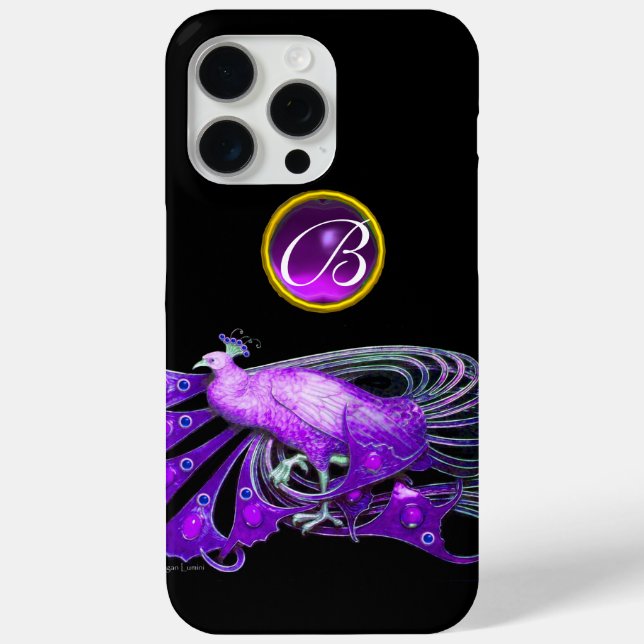 ELEGANT PEACOCK IN PURPLE, AMETHYST MONOGRAM Case-Mate iPhone CASE (Back)