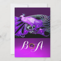 ELEGANT PEACOCK IN PURPLE,BLACK WEDDING  MONOGRAM