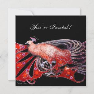 ELEGANT PEACOCK IN RED AND BLACK INVITATION