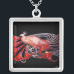 ELEGANT PEACOCK IN RED AND BLACK SILVER PLATED NECKLACE<br><div class="desc">Colourful and classy design with bright 3D gemstones Digital  graphic design by Bulgan Lumini . Part from new collection ARCADIA .</div>