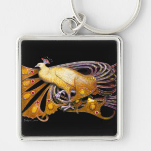 ELEGANT PEACOCK IN YELLOW AND BLACK KEY RING