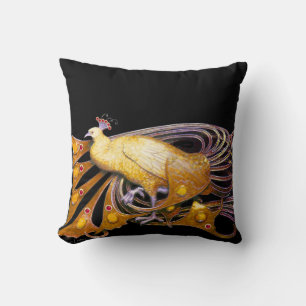 ELEGANT PEACOCK IN YELLOW BLACK CUSHION