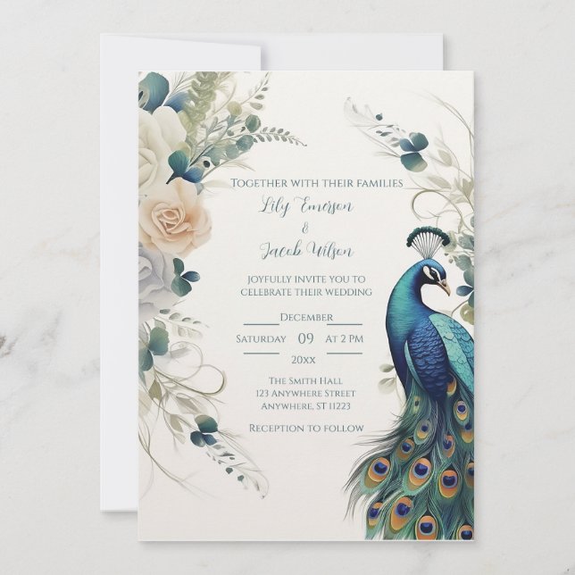 Elegant Peacock Invitation (Front)
