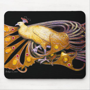 ELEGANT PEACOCK JEWEL IN YELLOW BLACK MOUSE PAD