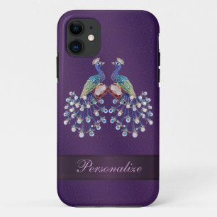 Elegant Peacock Jewels Print Purple Personalised iPhone 11 Case