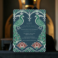 Elegant Peacock & Lotus Classy Art Deco Graduation