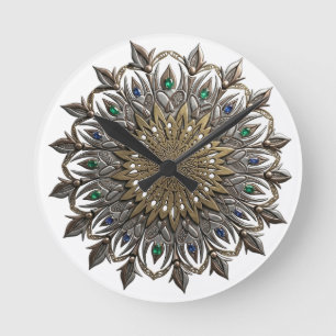 Elegant Peacock Mandala Watch Round Clock
