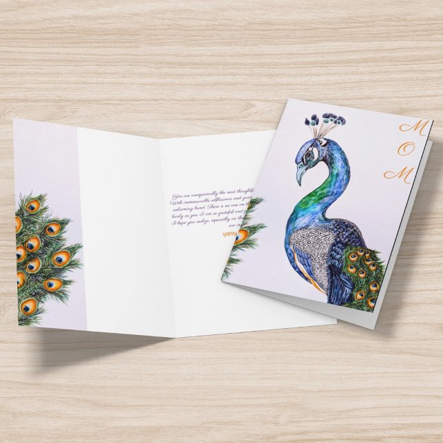 Elegant Peacock Mother's Day Folded Greeting Card (Creator Uploaded)