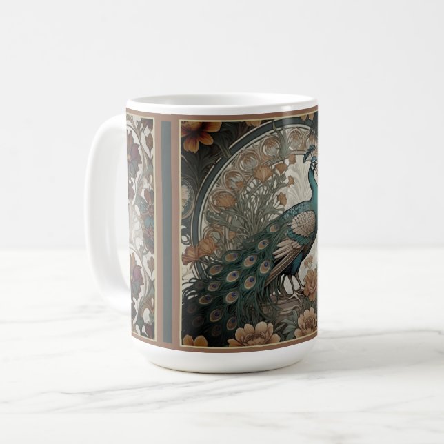 Elegant Peacock Mug (Front Left)