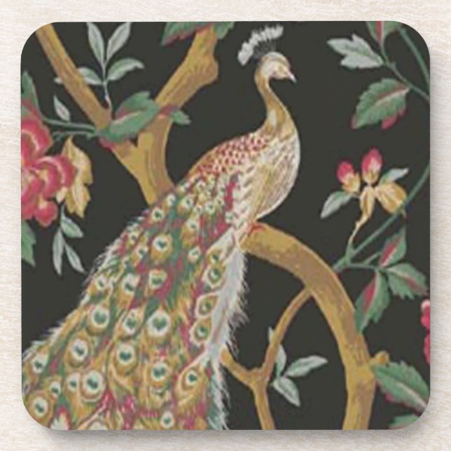 Elegant Peacock On Black Coasters (Front)