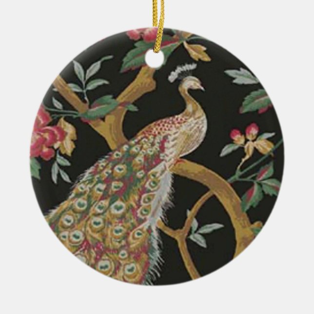 Elegant Peacock On Black Ornament (Front)