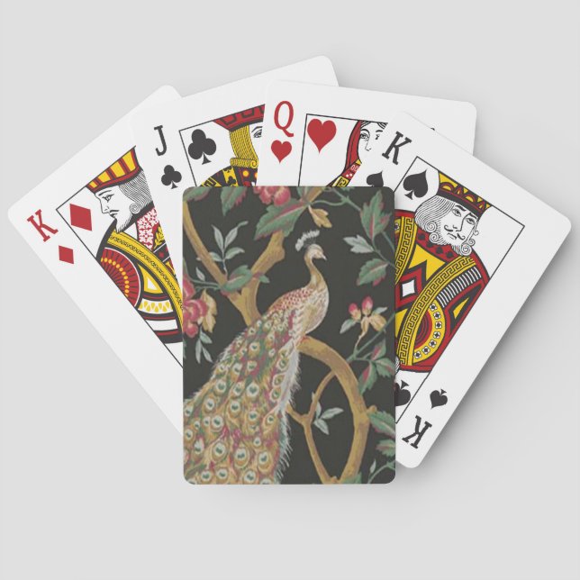 Elegant Peacock On Black Playing Cards (Back)
