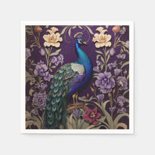 Elegant Peacock On Purple William Morris Inspired Napkin