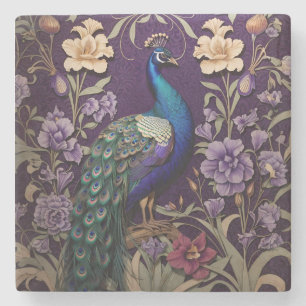 Elegant Peacock On Purple William Morris Inspired Stone Coaster