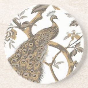 Elegant Peacock On White Coaster