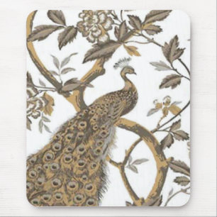 Elegant Peacock On White Mouse Pad
