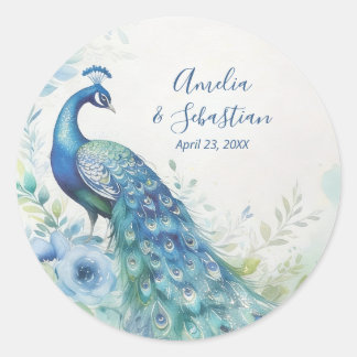Elegant Peacock Photo Arch Wedding QR TLW26 Classic Round Sticker