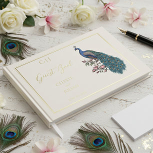 Elegant Peacock Photo Wedding Guest Book