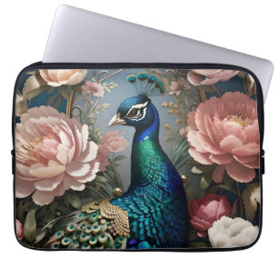 Elegant Peacock Pink Peonies Laptop Sleeve