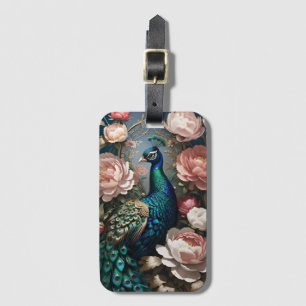 Elegant Peacock Pink Peonies Luggage Tag