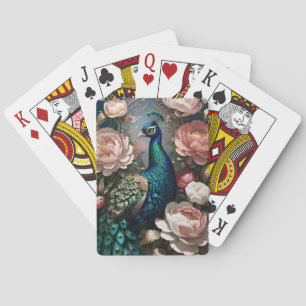 Elegant Peacock Pink Peonies  Playing Cards