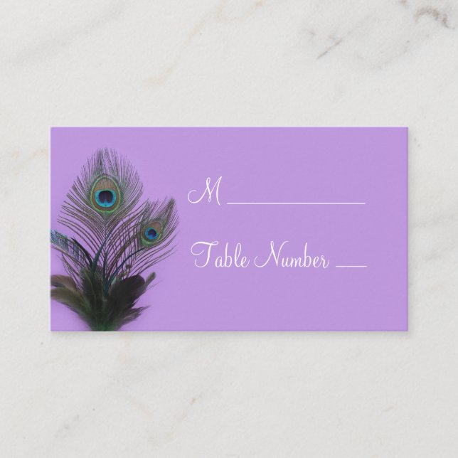 Elegant Peacock Place Card - purple & white (Front)