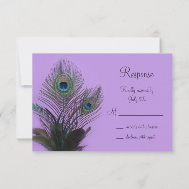Elegant Peacock RSVP (purple) Card (Front)