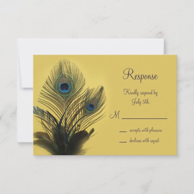 Elegant Peacock RSVP (yellow) Card (Front)