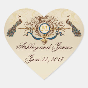 Elegant Peacock Save the Date Stickers Heart Shape