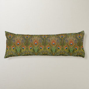 Elegant Peacock Stylish Gold Feathers Pattern Body Cushion