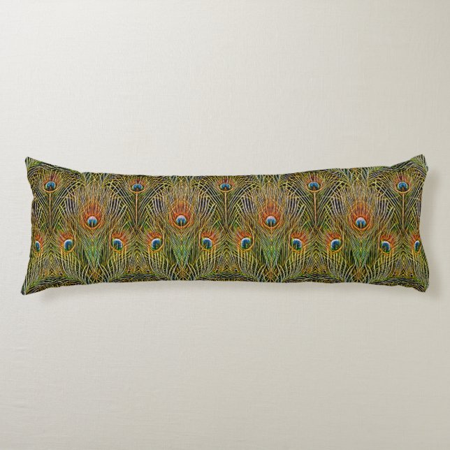 Elegant Peacock Stylish Gold Feathers Pattern Body Cushion (Front)