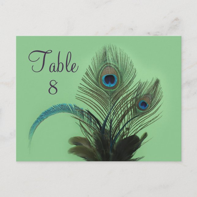 Elegant Peacock Table Number (green) Postcard (Front)