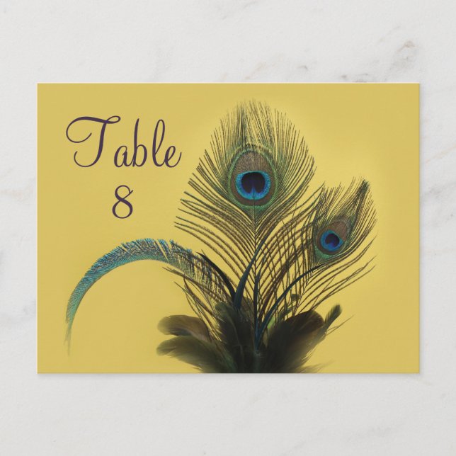 Elegant Peacock Table Number (yellow) Postcard (Front)