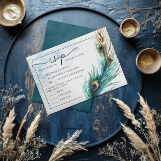 Elegant Peacock & Teal - Lavish RSVP Card