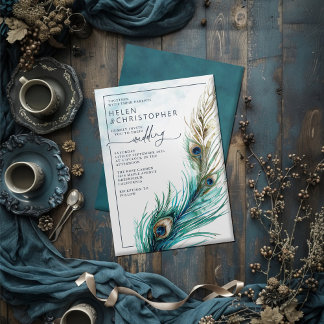 Elegant Peacock & Teal - Lavish Wedding Invitation