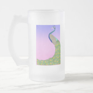 Elegant Peacock Theme Bridal Shower Frosted Glass Beer Mug