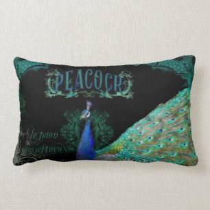 Elegant Peacock w Vintage Scrolls Personalised Lumbar Cushion