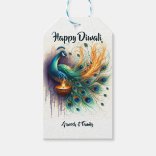 Elegant Peacock watercolor Diwali Gift Tags