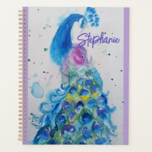Elegant Peacock Watercolor Womens Pastel Colors Planner