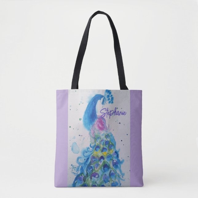 Elegant Peacock Watercolor Womens Pastel Colors Tote Bag (Front)