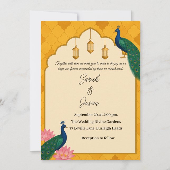 Elegant Peacock Wedding Invitation  (Front)