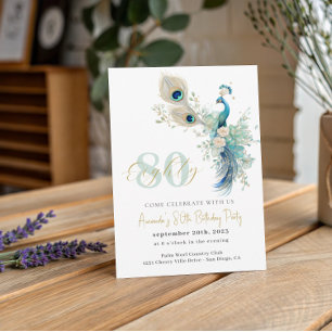 Elegant Peacocks 80th Birthday Party Invitation